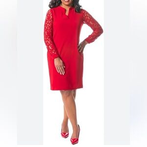 Kasper Womens Lace Knee-length Red Sheath Dress XL